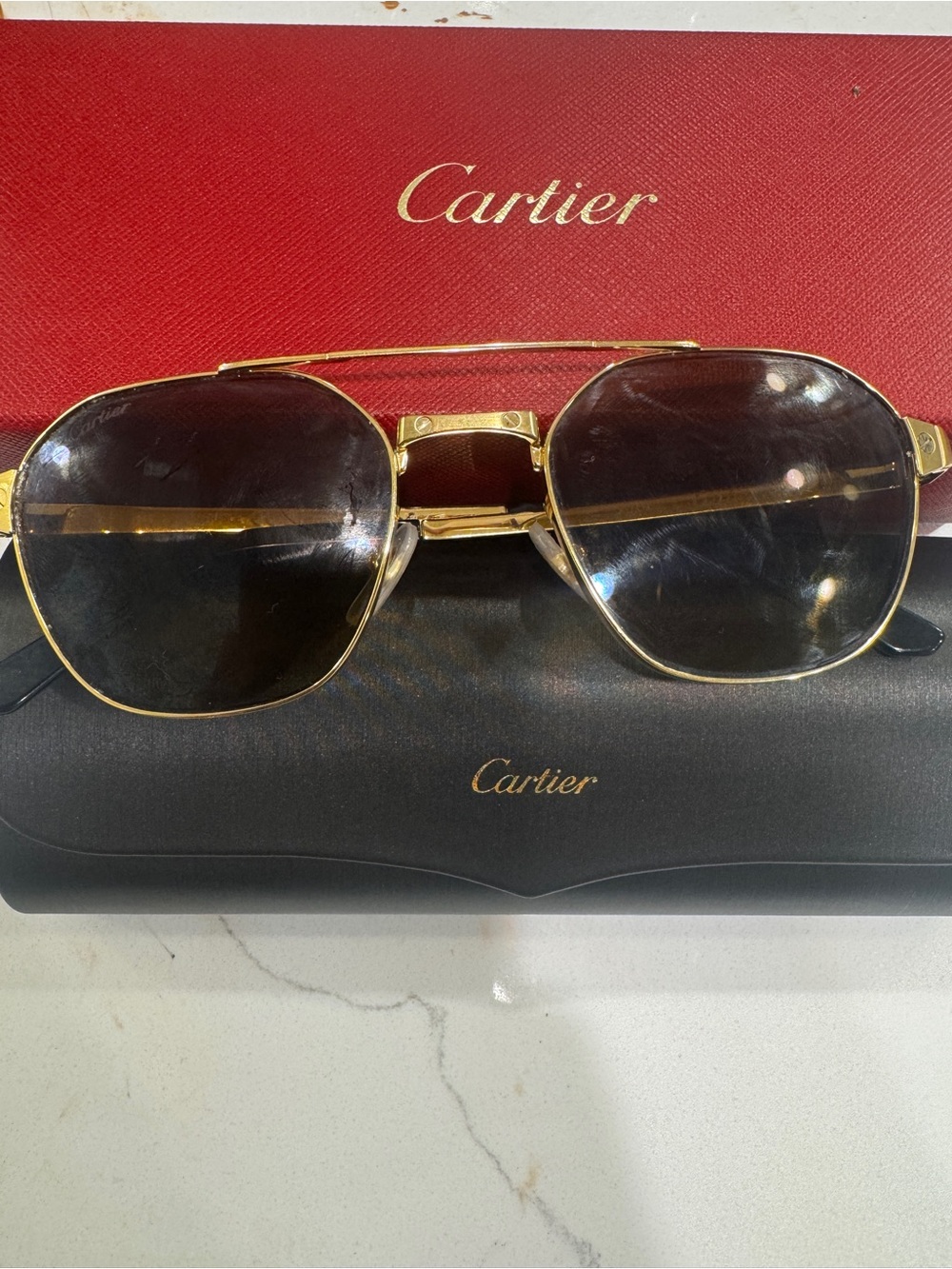 Cartier Gold Metal Sunglasses Frame with Brown Lenses